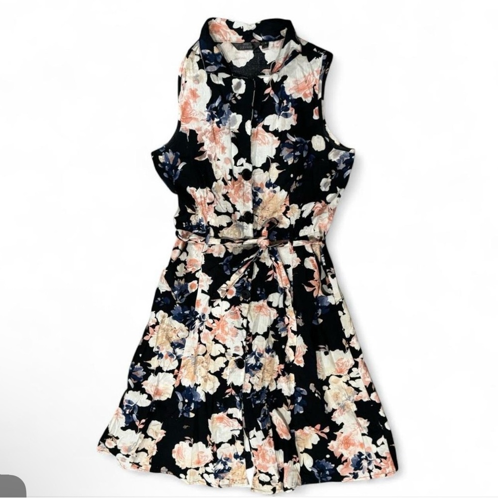 Floral Sleeveless women Dress - Black and Pink